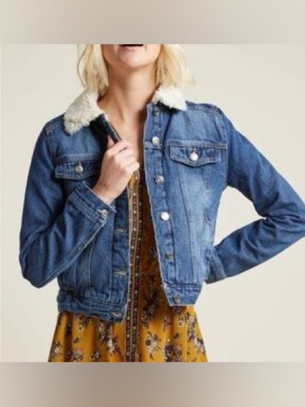 NWOT VICI 2Sable Denim Jean Faux Sherpa Jacket ~ M